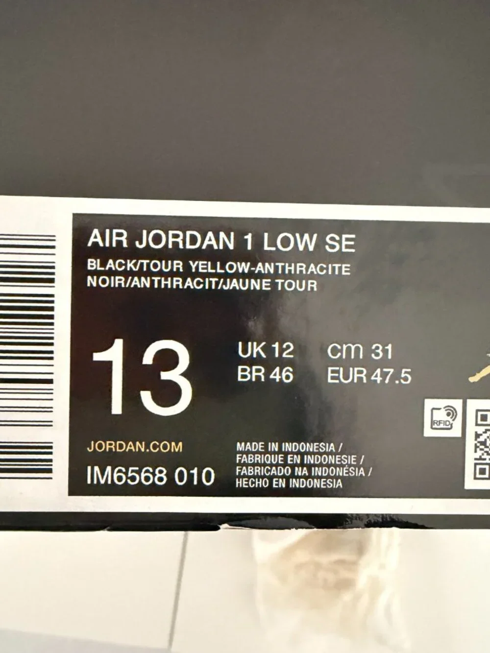 Air Jordan 1 SE Low Black Anthracite Tour Yellow Mens 13 IM6568-010